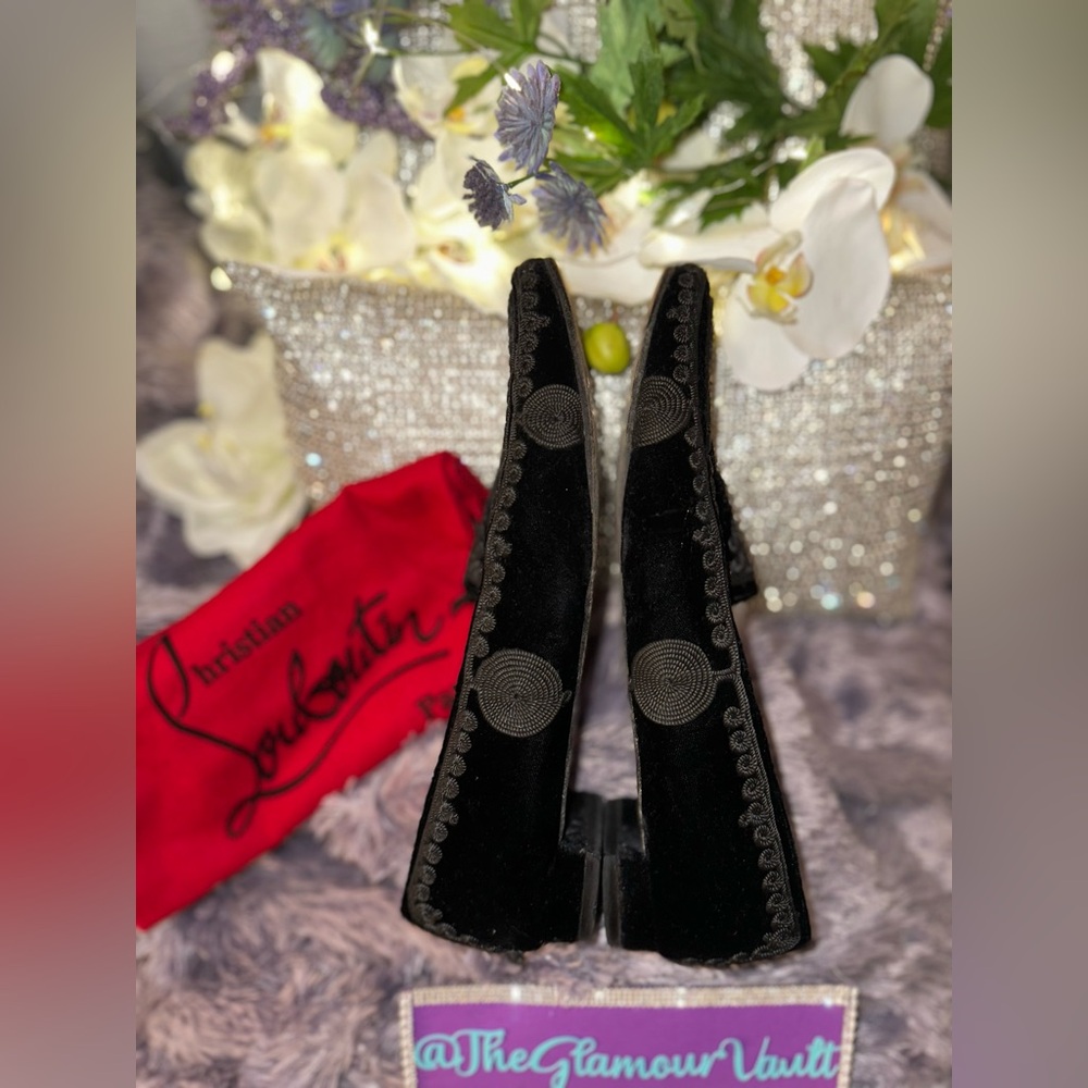 🔥Christian Louboutin Black Velvet Loafers Sz 38.5EU